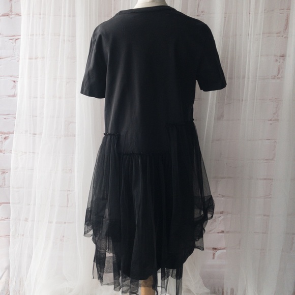 JNBY Women's Black Dress with Asymmetrical Tulle Design - Size Medium - Picture 4 of 14